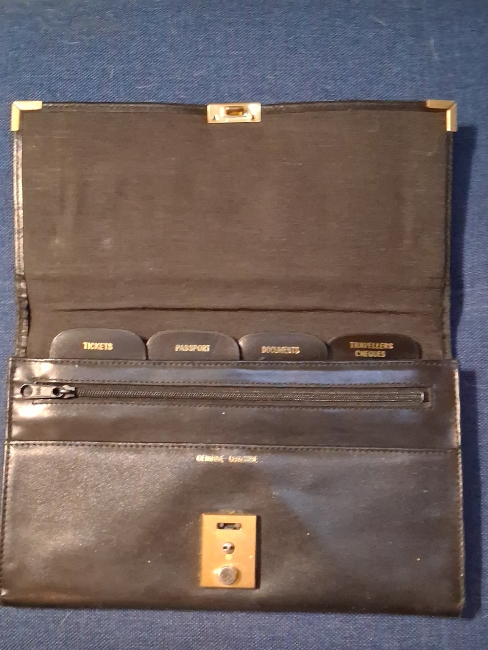 Unisex  Black Leather Clutch Wallet with Gold Hardware